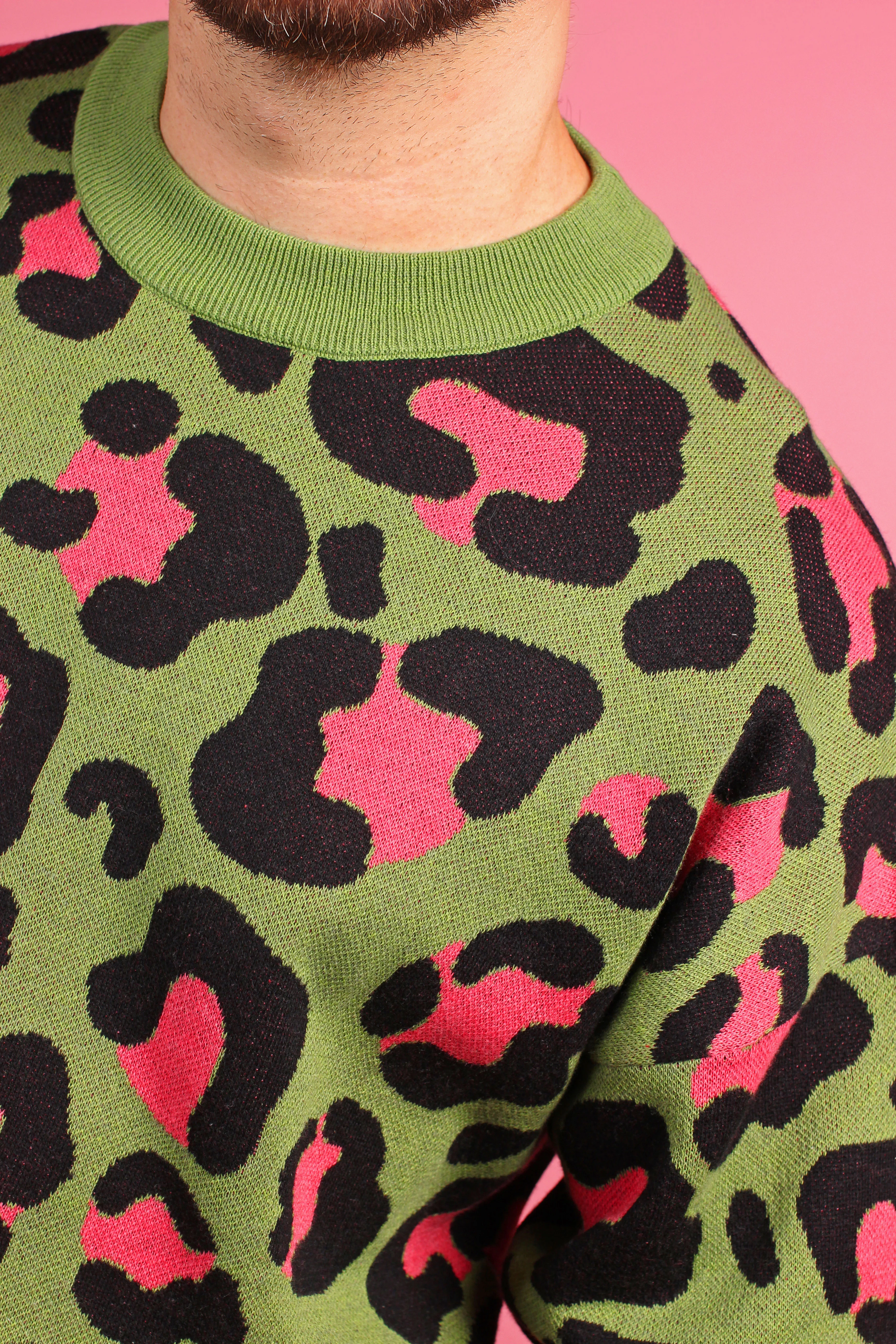 Green & Pink Leopard Knit Sweater - Image 3